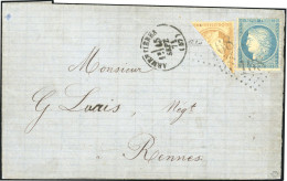 Obl. 36 + 37 -- Coupé Gauche Du 10c. Bistre + 20c. Bleu Obl. GC 168 S/lettre Frappée Du CàD D'ARMENTIERES Du 15 Septembr - 1870 Siège De Paris