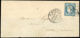 Obl. 37 -- 20c. Bleu Grande Cassure Dans L'angle Inférieur Droit Obl. GC 3568 S/grand Fragment De Lettre Frappée Du CàD  - 1870 Beleg Van Parijs