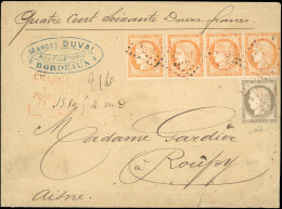 Obl. 38+ 56 -- 40c. Orange Bande De 3 + 1 Ex. + 30c. Céres 1871 Obl. GC 532 En Rouge S/lettre Avec Cachet De Chargement  - 1870 Beleg Van Parijs