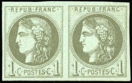 * 39A -- 1c. Olive. Paire. Report 1. SUP. - 1870 Bordeaux Printing