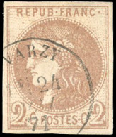 Obl. 40A -- 2c. Chocolat Clair. Report 1. Obl. CàD VARZY Du 24 Janvier 1871. Nuance Très Claire. SUP. - 1870 Emission De Bordeaux