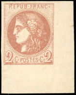 * 40B -- 2c. Brun-rouge. Report 2. Coin De Feuille. SUP. - 1870 Bordeaux Printing