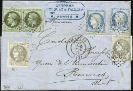 Obl. 41Bx2+37+25 -- 2 X 4c. Bordeaux + 2 X 1c. Lauré + 2 X 20c. Siège Obl. GC2602 S/lettre Frappée Du CàD De NANTES Du 5 - 1870 Emission De Bordeaux