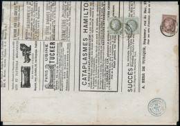 Obl. 50+ 54 -- 1c. Vert-olive X 2 (1 Ex Déf.) + 10c. Brun S/rose Obl. Du CàD D'ARGENTEUIL Du 30 Août 1876 S/journal LE S - 1871-1875 Cérès