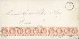 Obl. 51 -- 2c. Rouge-brun, Bande De 10, Obl. S/devant De Lettre Frappée Du CàD De CUISEAUX Du 24 -- 18-- à Destination D - 1871-1875 Ceres