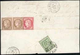 Obl. 54 X 2 + 57 -- Paire Du 10c. Brun S/rose + 80c. Rose S/lettre Partielle Obl. Du Cachet De Ligne Octogonal De MONTEV - 1871-1875 Cérès