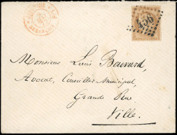 Obl. 55 -- 15c. Bistre Obl. GC 456 S/lettre Frappée Du CàD Rouge BESANCON * JOURNAUX Du 9 Mai 1872 à Destination De LILL - 1871-1875 Ceres