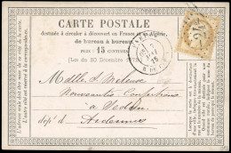 Obl. 55 -- 15c. Bistre Obl. Losange 24 S/carte Postale Frappée Du CàD De PARIS - R. DE CLERY Du 7 Mai 1875 à Destination - 1871-1875 Cérès