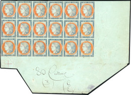 * 57 -- 80c. Bloc De 18. Essais De Coussinets S/papier Bleuté. CdeF. SUP. RR. - 1871-1875 Ceres