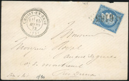 Obl. 60A -- 25c. Bleu, Type I, Obl. GC 6165 S/lettre Frappe Du Cachet Perlé CHOISY-EN-BRIE Du 15 Mars 1873 à Destination - 1871-1875 Cérès