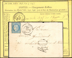 Obl. 60A -- 25c. Bleu, Type I, S/lettre Frappée Du CàD De TOURS Du 31 Décembre 1874 à Destination D'AMBOISE. Timbre Ayan - 1871-1875 Ceres