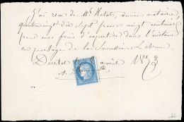 Obl. 60A -- 25c. Bleu Utilisé S/document Fiscal Obl. Par La Signature De L'expéditeur. TB. - 1871-1875 Cérès