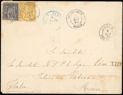 Obl. 89+ 92 -- 10c. Noir S/lilas +25c. Bistre S/jaune Obl. S/lettre Frappée Du CàD De MOULE - GUADELOUPE Du 3 Mai 1882 à - 1876-1878 Sage (Type I)