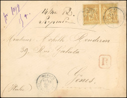 Obl. 92 -- Paire Du 25c. Bistre S/jaune Obl. S/lettre Recommandée Frappée Du CàD De MONACO Du 14 Mai 1882 à Destination  - 1876-1878 Sage (Type I)
