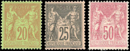 * 96+ 97 + 98 -- 20c. Brique S/vert + 25c. Noir S/rose + 50c. Rose. 3 Valeurs. TB. - 1876-1878 Sage (Type I)