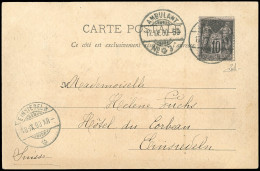 Obl. 103 -- 10c. Noir S/lilas Obl. S/carte Postale Frappée Du CàD AMBULANT N°3 Du 17 Septembre 1900 à Destination De EIN - 1876-1878 Sage (Type I)