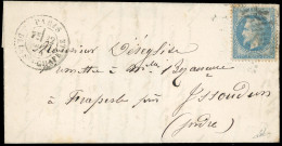 Obl. 29 -- Courrier Retardé De LA VILLE DE FLORENCE. 20c. Lauré Obl. S/lettre Frappée Du CàD De PARIS - R. DE LA STE CHA - Guerra Del 1870
