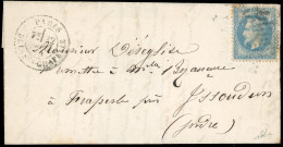 Obl. 29 -- Courrier Retardé De LA VILLE DE FLORENCE. 20c. Lauré Obl. S/lettre Frappée Du CàD De PARIS - R. DE LA STE CHA - War 1870