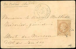 Obl. 28 -- LE NON DENOMME N°1. 10c. Lauré Obl. étoile 15 S/carte Frappée Du CàD De PARIS - R. BONAPARTE Du 29 Septembre  - Guerra Del 1870