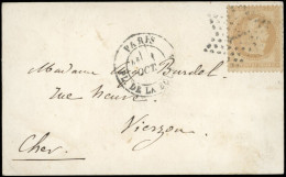 Obl. 28 -- L'ARMAND BARBES. 10c. Lauré Obl. étoile S/carte D'un Sergent Du 6ième Bataillon Frappée Du CàD De PARIS - PL. - War 1870