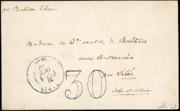 Obl. LE NON DENOMME N°2. Carte Taxée à 30 Frappée Du CàD De PARIS (60) Du 1 Octobre 1870 à Destination De VITRE - ILLE E - Guerra De 1870