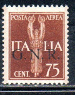 ITALIA REGNO ITALY KINGDOM 1944 REPUBBLICA SOCIALE ITALIANA RSI GNR POSTA AEREA AIR MAIL CENT. 75 MNH - Correo Aéreo