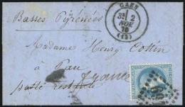 Obl. 29 -- Pli Confié Du VAUBAN. 20c. Laurés Obl. GC 691 S/lettre De PARIS Du 23 Octobre 1870 Frappée Du CàD De CAEN Du  - War 1870