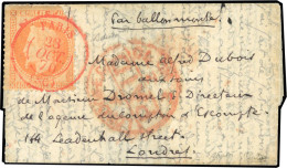 Obl. 31 -- LE COLONEL CHARRAS. 40c. Lauré (Déf.) Obl. S/lettre Frappée Du Cachet Rouge De PARIS (SC) Du 28 Octobre 1870  - War 1870