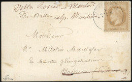 Obl. 29 -- LA GIRONDE. 10c. Lauré S/carte Frappée Du CàD De PARIS Du 6 Novembre 1870 à Destination De BORDEAUX Puis De M - War 1870