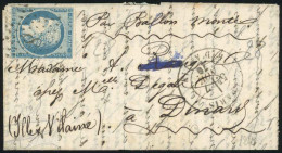 Obl. 37 -- LA GIRONDE 20c. Siège Obl. étoile 8 S/lettre Frappée Du CàD De PARIS - R. D'ANTIN Du 7 Novembre 1870 à Destin - Guerre De 1870
