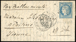 Obl. 37 -- LE BAYARD. 20c. Siège Obl. étoile 11 S/lettre Frappée Du CàD De PARIS - R. ST-HONORE Du 26 Et Du 27 Décembre  - Guerre De 1870