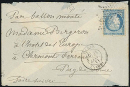 Obl. 37 -- LE TORRICELLI. 20c. Siège Obl. étoile S/lettre Frappée Du CàD De PARIS (60) Du 23 Janvier 1871 à Destination  - War 1870