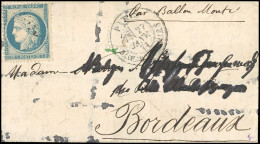 Obl. 37 -- LE GENERAL CAMBRONNE. 20c. Siège Obl. étoile S/lettre Frappée Du CàD De PARIS - RUE D'ENGHIEN Du 27 Janvier 1 - Guerre De 1870