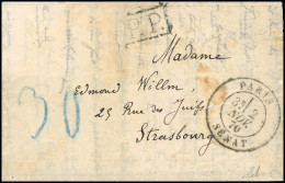 Obl. Lettre En Franchise Frappée Du PP En Noir Et De La Taxe 30 Manuscrite En Bleue Frappée Du CàD De PARIS - SENAT Du 2 - Oorlog 1870