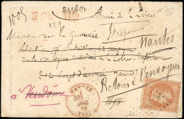 Obl. 31 -- 40c. Lauré Obl. GC 2602 S/lettre Chargée Frappée Du CàD De MANTES En Rouge Du 1er Décembre 1870 à Destination - Guerre De 1870