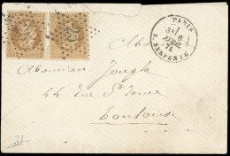 Obl. 28B -- 10c. Lauré X 2, Obl. étoile 25, S/lettre Frappée Du CàD De PARIS - R. SERPENTE Du 6 Avril 1871 à Destination - Oorlog 1870