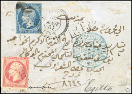 Obl. 14 + 17 -- JERUSALEM / EGYPTE. 20c. + 80c. Empire Obl. CàD Perlé De JAFFA Du 30 Août 1864 S/lettre Avec Cachet Bleu - 1849-1876: Periodo Classico