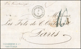 Obl. KUSTENDJE. Lettre De CONSTANTINOPLE Frappée Du CàD LLOYD AGENZIE KUSTENDJE Du 8 Avril 1864 Et Taxée à 10, à Destina - 1849-1876: Classic Period