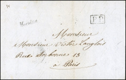 Obl. MERSINA. Lettre Manuscrite De TARSOUS Du 20 Août 1853 Avec Cursive "MERSINA" à Destination De PARIS. Au Verso, Cach - 1849-1876: Période Classique