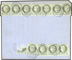 Obl. 50 -- SMYRNE. 1c. Cérès, 1 Bande De 7 + 1 Bande De 3 + 1 Paire Dont 1 Exemplaire Avec Défaut, Obl. S/lettre Du CàD  - 1849-1876: Klassik