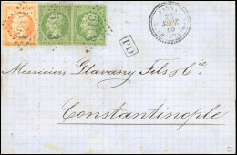 Obl. 20 + 23 -- VARNA. 5c. X 2 + 40c. Dentelé, Obl. GC 5103 S/lettre Frappée Du CàD Perlé De VARNA - TURQUIE D'EUROPE Du - 1849-1876: Classic Period