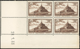 ** 260 -- 5F. Mont Saint-Michel. Bloc De 4. Coin De Feuille Intégral Daté Du 28.1.33. SUP. - Autres & Non Classés