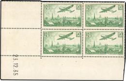 ** 14 -- 50F. Avion Survolant Paris Vert-jaune. Coin De Feuille Intégral Daté Du 23.12.35. SUP. - Other & Unclassified