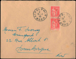 Obl. 3 -- Paire Verticale Du 50c. Surcharge DUNKERQUE S/lettre Frappée Du CàD ST-POL S/MER Du 15 Juillet 1940. TB. - War Stamps