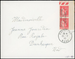 Obl. 3 -- Paire Du 50c. Rose-rouge, Coin De Feuille, Obl. Du CàD De GHYVELDE Du 25 Juillet 1940 à Destination De DUNKERQ - War Stamps