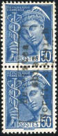 ** 4 -- DUNKERQUE. Paire Verticale Du 50c. Bleu + Paire Du 50c. Bleu Obl. S/lettre Frappée Du CàD De GHYVELDE Du 9 Novem - War Stamps