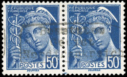 * 4 -- Paire Du 50c. Bleu. Surcharge COUDEKERQUE. TB. - Oorlogszegels