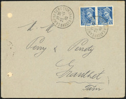 Obl. 414A -- Timbre De France N° 414A. Paire Du 50c. Bleu Obl. S/lettre, Contenant La Correspondance, Du Camp D'internem - War Stamps