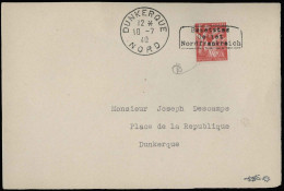 Obl. 433 -- 1F. Rouge Iris Surchargé DUNKERQUE S/devant De Lettre Frappée Du CàD De DUNKERQUE Du 10 Juillet 1940. SUP. - Oorlogszegels