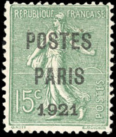 (*) 28 -- 15c. Vert-olive. Surcharge "POSTES PARIS 1921". TB. - Other & Unclassified